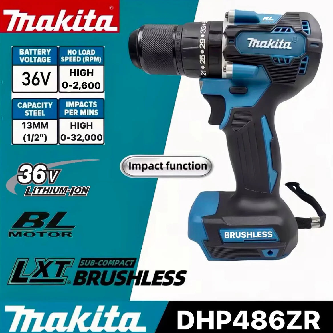 Κρουστικό Δραπανοκατσάβιδο - ΜΑΚΙΤΑ DHP486ZR x2 Μπαταρίες και Δώρο Βαλίτσα Με Εξαρτήματα